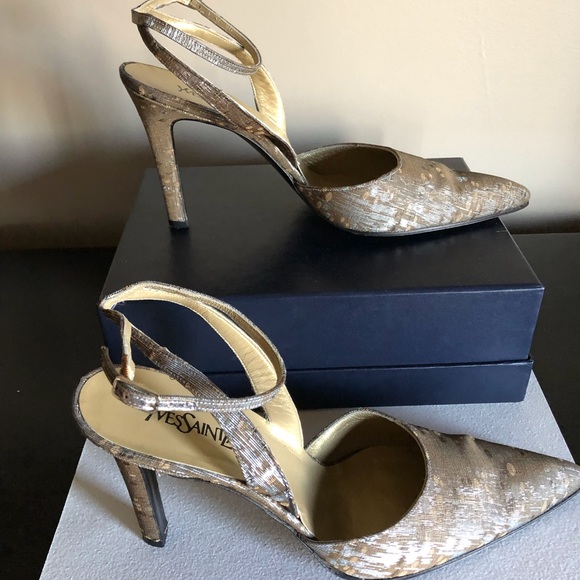 YSL Metallic Fabric Slingback w/Ankle-Wrap - Picture 2 of 5